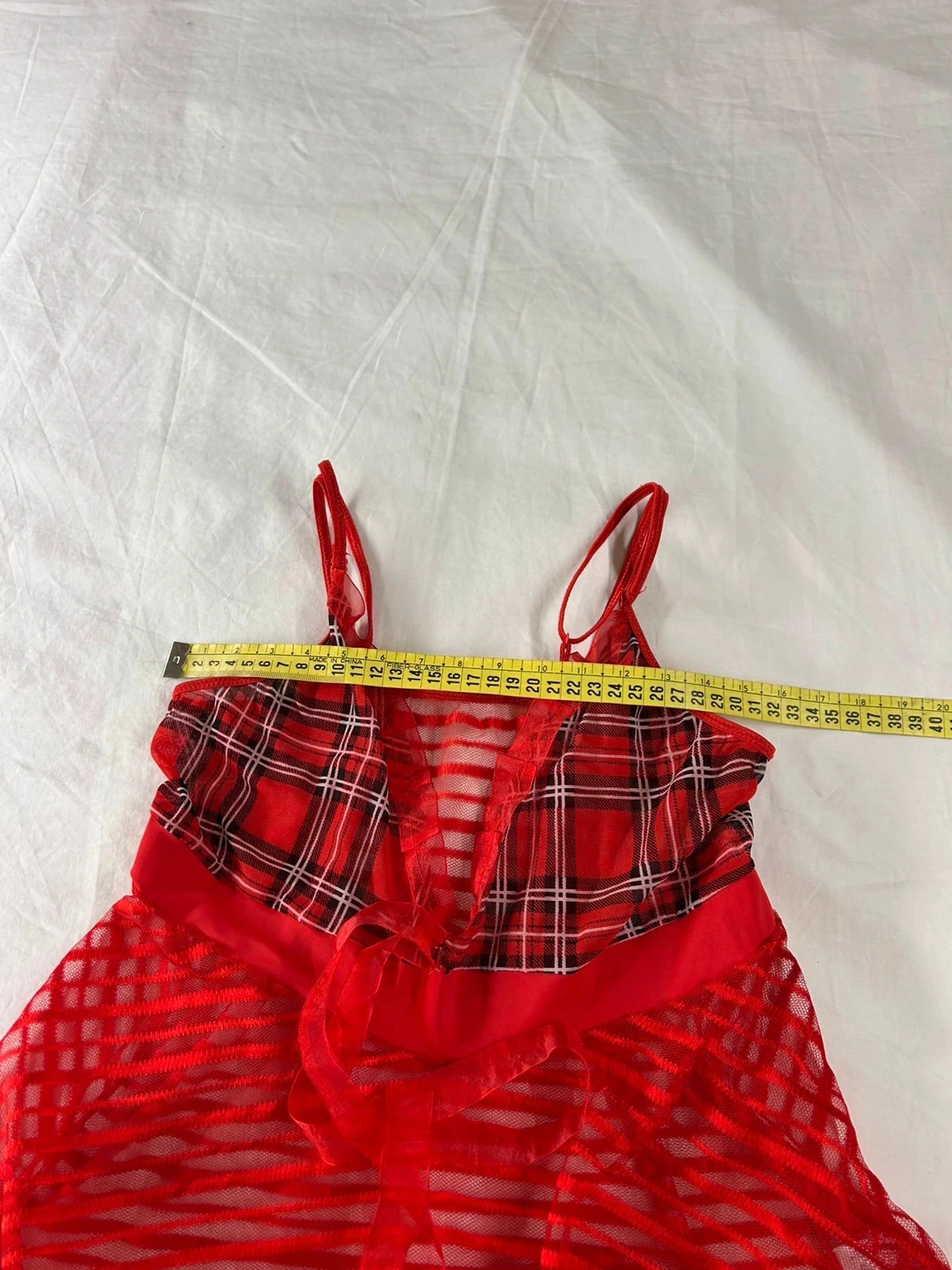 Vestido curto vermelho com renda coquete vintage em poliamida – photo 9